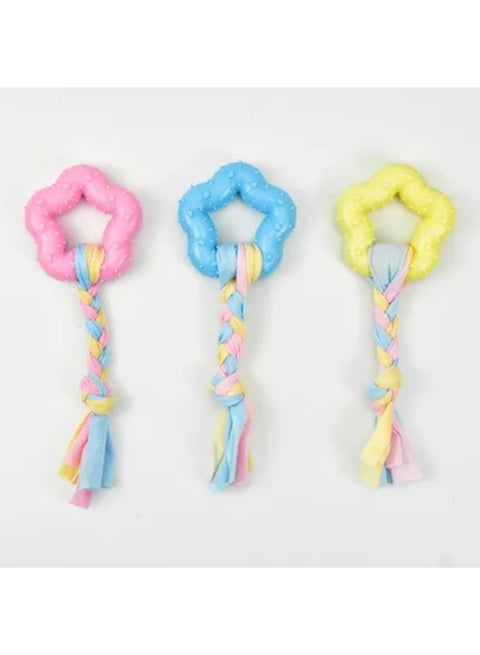 Pet Dog Chew Toy, Rubber Rope Knot with Star Ring, Bite Resistant Molar Teeth Cleaning.